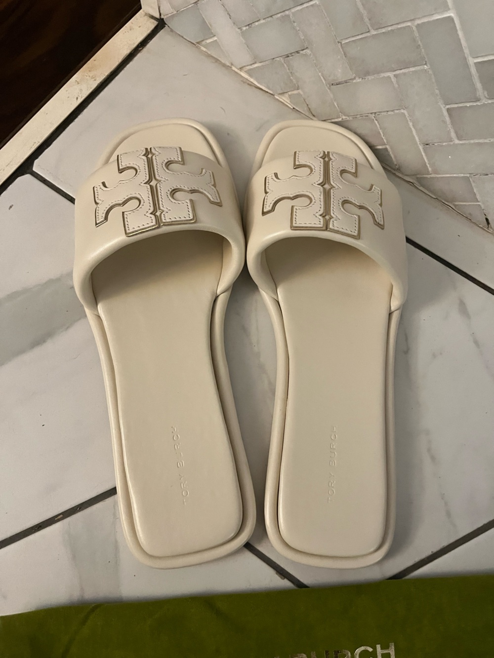 Tory Burch Ivory Logo Slide Sandals - Picture 4 of 9